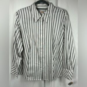 NWT Talbots Black & White Striped Long Sleeves Shirt Blouse Top, 18W Petites